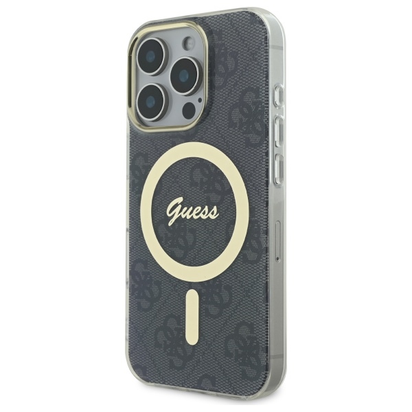 Guess dėklas iPhone 16 Pro telefonui IML 4G MagSafe, juodas
