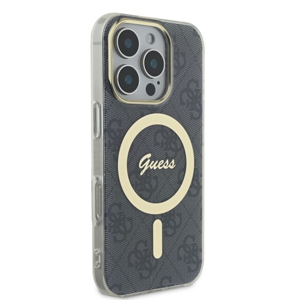 Guess dėklas iPhone 16 Pro telefonui IML 4G MagSafe, juodas