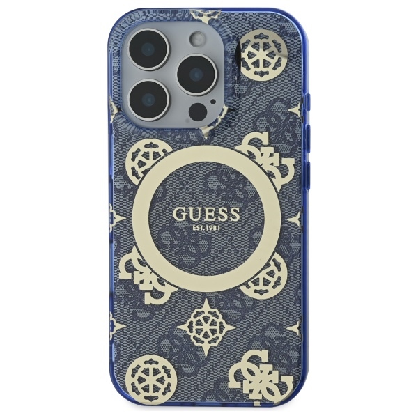 Guess dėklas iPhone 16 Pro su MagSafe, IML Peony On 4G, mėlynas