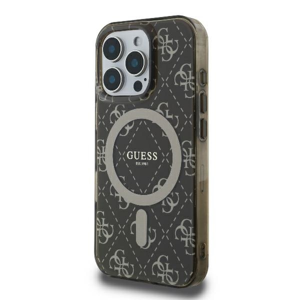 Guess IML 4G Background MagSafe dėklas, skirtas iPhone 16 Pro, rudas