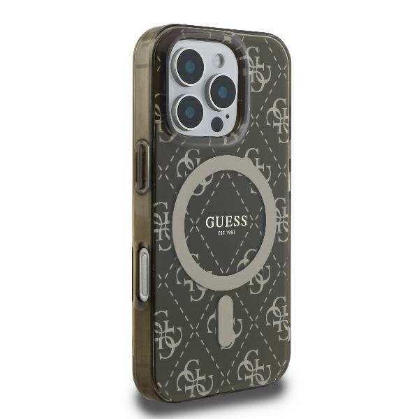 Guess IML 4G Background MagSafe dėklas, skirtas iPhone 16 Pro, rudas