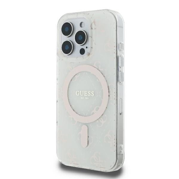Guess IML 4G Background MagSafe dėklas skirtas iPhone 16 Pro, baltas