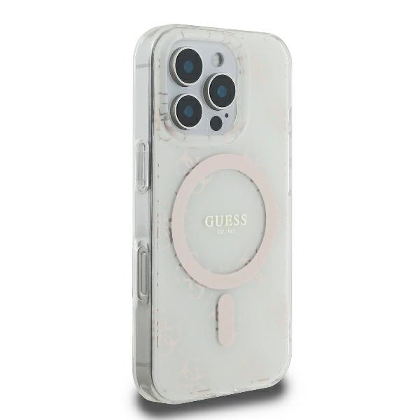 Guess IML 4G Background MagSafe dėklas skirtas iPhone 16 Pro, baltas