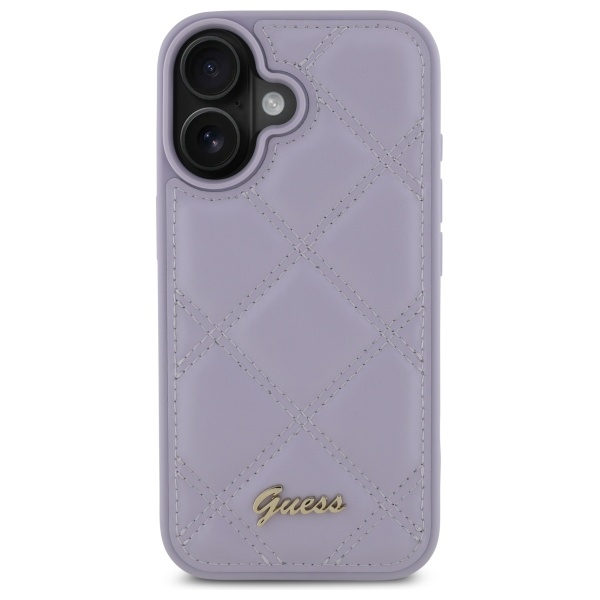 Guess dėklas iPhone 16 Quilted Metal Logo, šviesiai violetinis