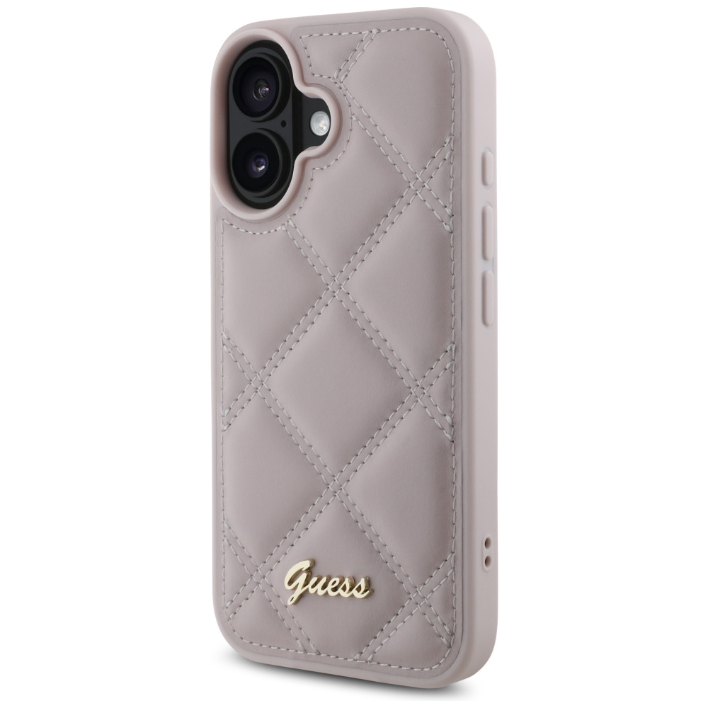 Guess dėklas iPhone 16 telefonui Quilted Metal Logo, rožinis