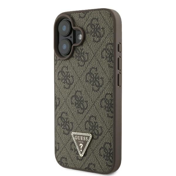 „Guess“ atverčiamas dėklas „iPhone 16“ su dirželiu, rudas