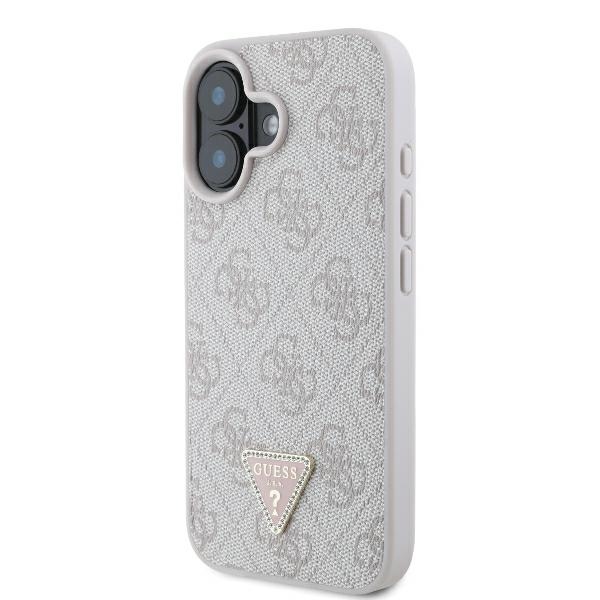 Guess iPhone 16 dėklas Leather Metal Logo Strass Crossbody, rožinis