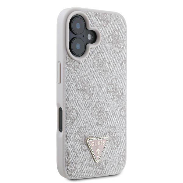 Guess iPhone 16 dėklas Leather Metal Logo Strass Crossbody, rožinis