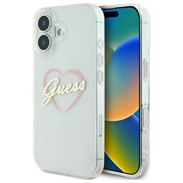 Guess dėklas iPhone 16 telefonui IML Heart, skaidrus