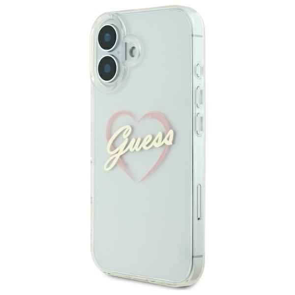 Guess dėklas iPhone 16 telefonui IML Heart, skaidrus
