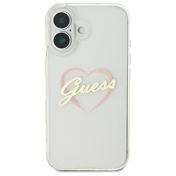 Guess dėklas iPhone 16 telefonui IML Heart, skaidrus