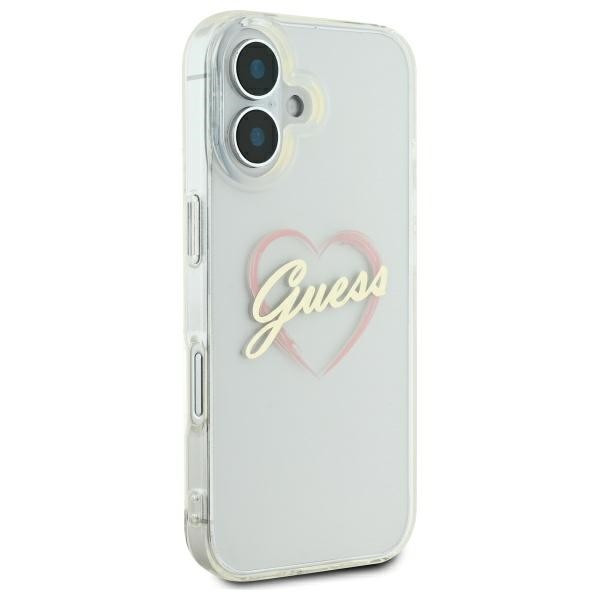 Guess dėklas iPhone 16 telefonui IML Heart, skaidrus