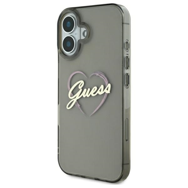 Guess dėklas iPhone 16 telefonui IML Heart, juodas