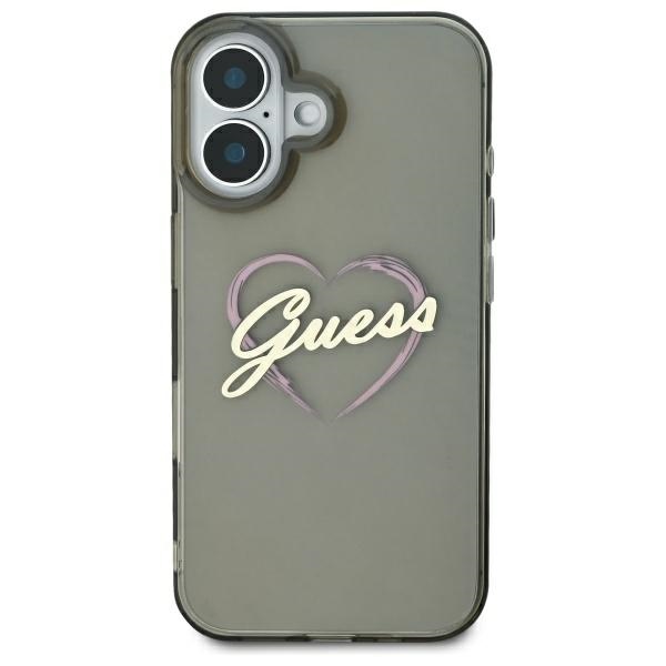 Guess dėklas iPhone 16 telefonui IML Heart, juodas