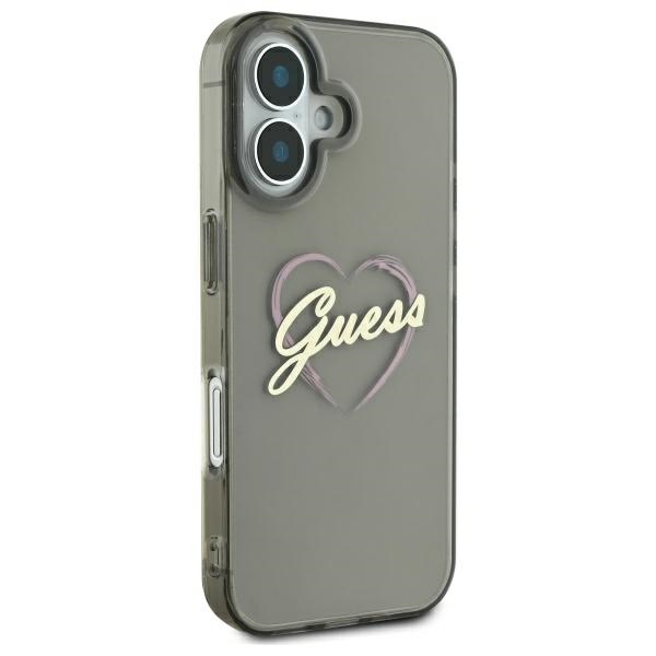 Guess dėklas iPhone 16 telefonui IML Heart, juodas