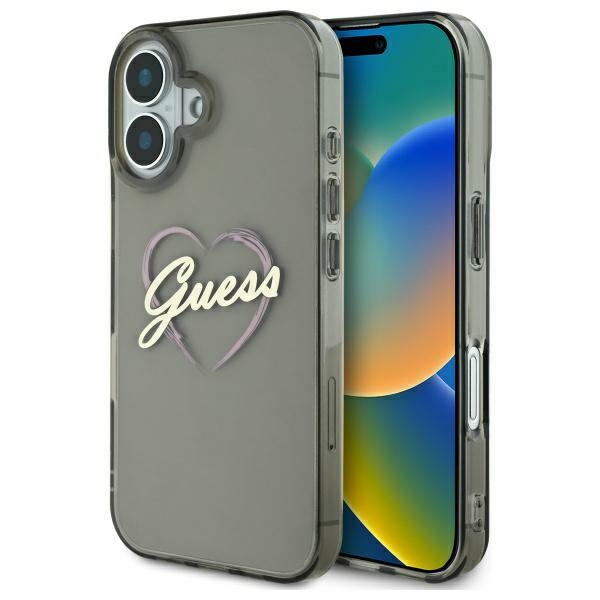 Guess dėklas iPhone 16 Plus telefonui IML Heart Case, juodas
