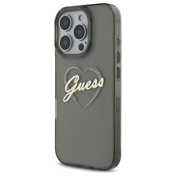 Guess dėklas iPhone 16 Pro telefonui IML Heart Case, juodas