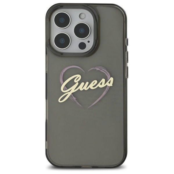 Guess dėklas iPhone 16 Pro telefonui IML Heart Case, juodas