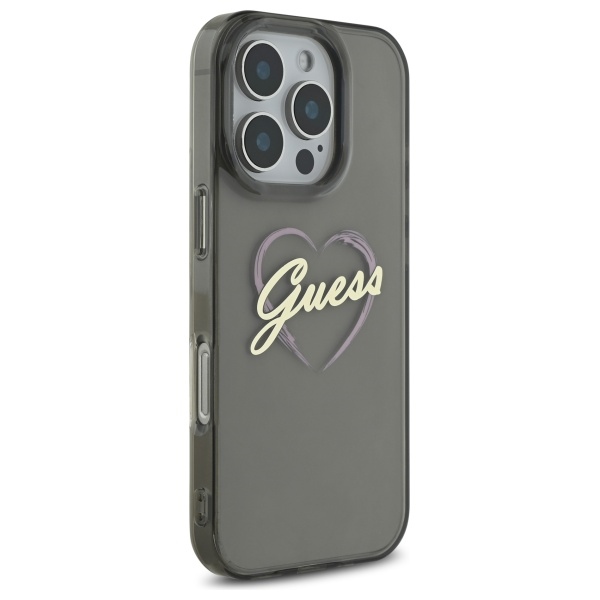 Guess dėklas iPhone 16 Pro telefonui IML Heart Case, juodas