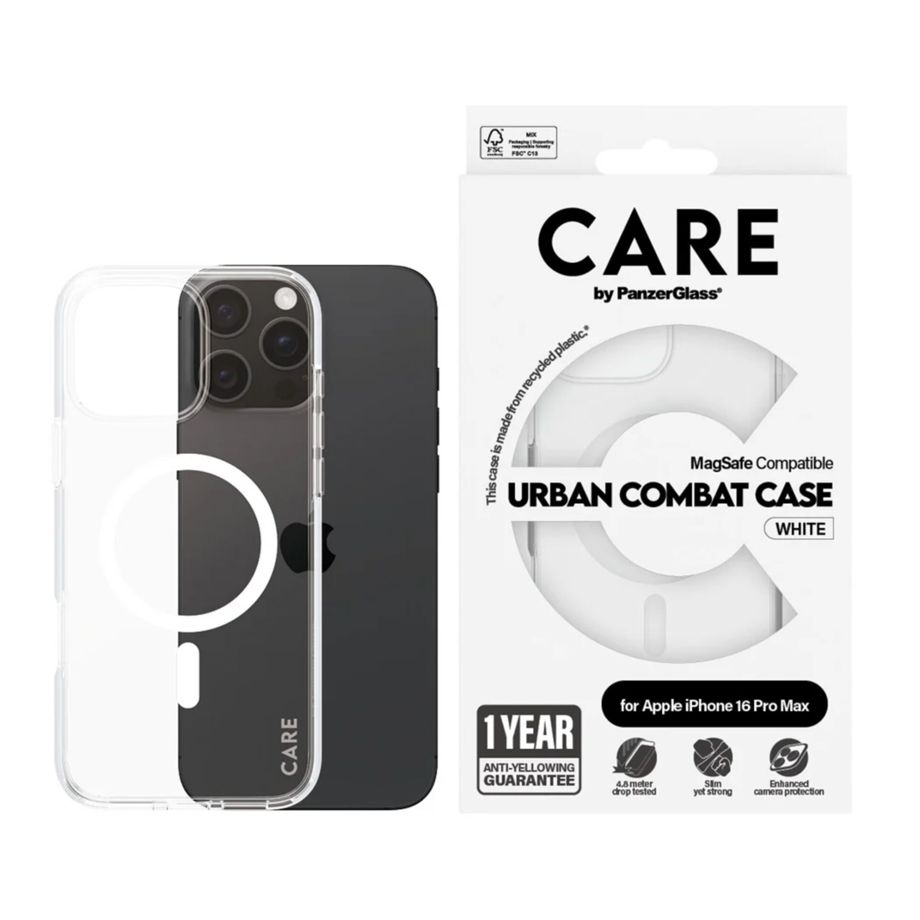 PanzerGlass 1340 CARE dėklas, skirtas iPhone 16 Pro Max MagSafe, baltas / skaidrus