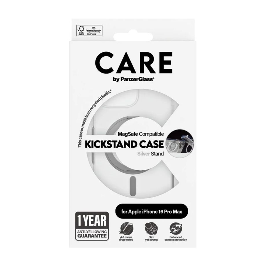 PanzerGlass CARE 1328 dėklas su stovu iPhone 16 Pro Max, sidabrinis