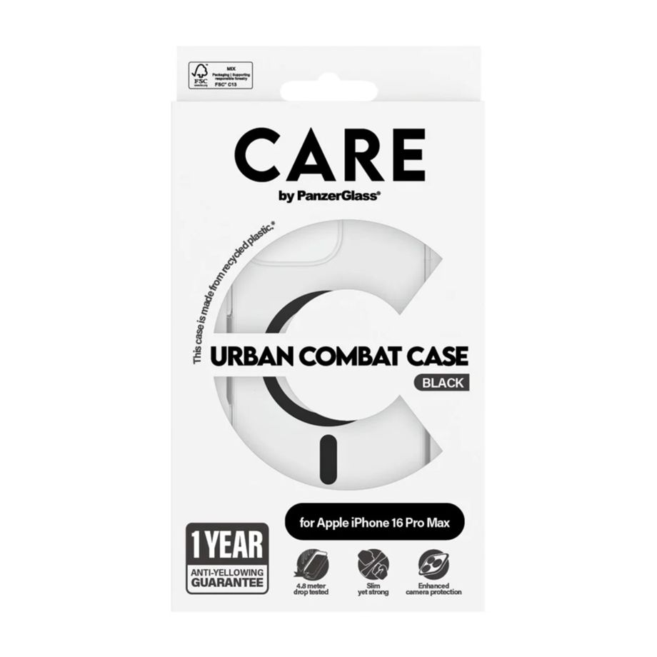 PanzerGlass CARE Flagship Case for iPhone 16 Pro Max, Black/Transparent