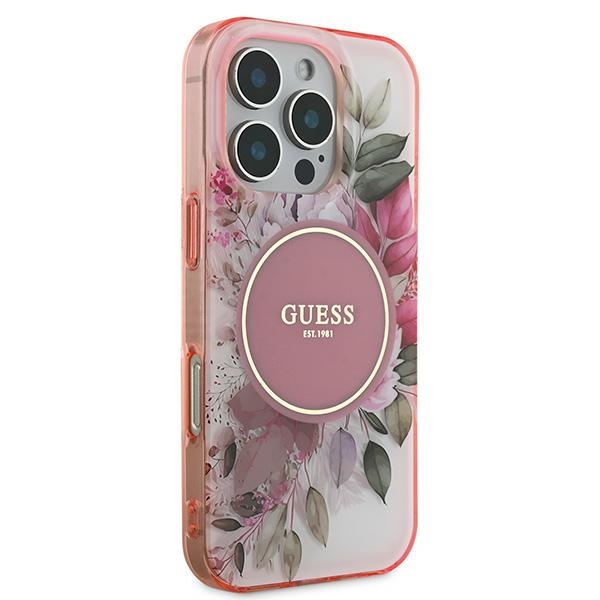 Dėklas Guess iPhone 16 Pro Max IML Flower & Tonal Circle MagSafe, rožinis