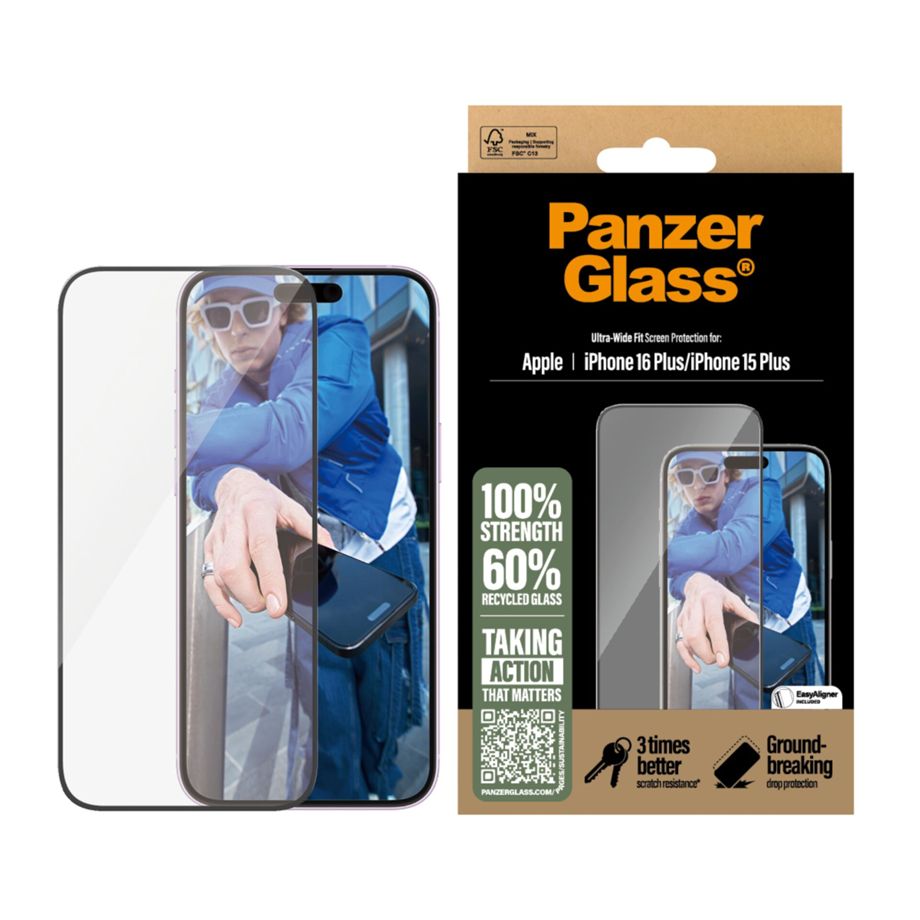 PanzerGlass Ultra-Wide Fit apsauginis stiklas, skirtas iPhone 16 Plus (6.7\")