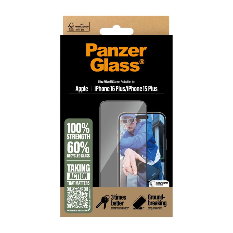 PanzerGlass Ultra-Wide Fit apsauginis stiklas, skirtas iPhone 16 Plus (6.7\")