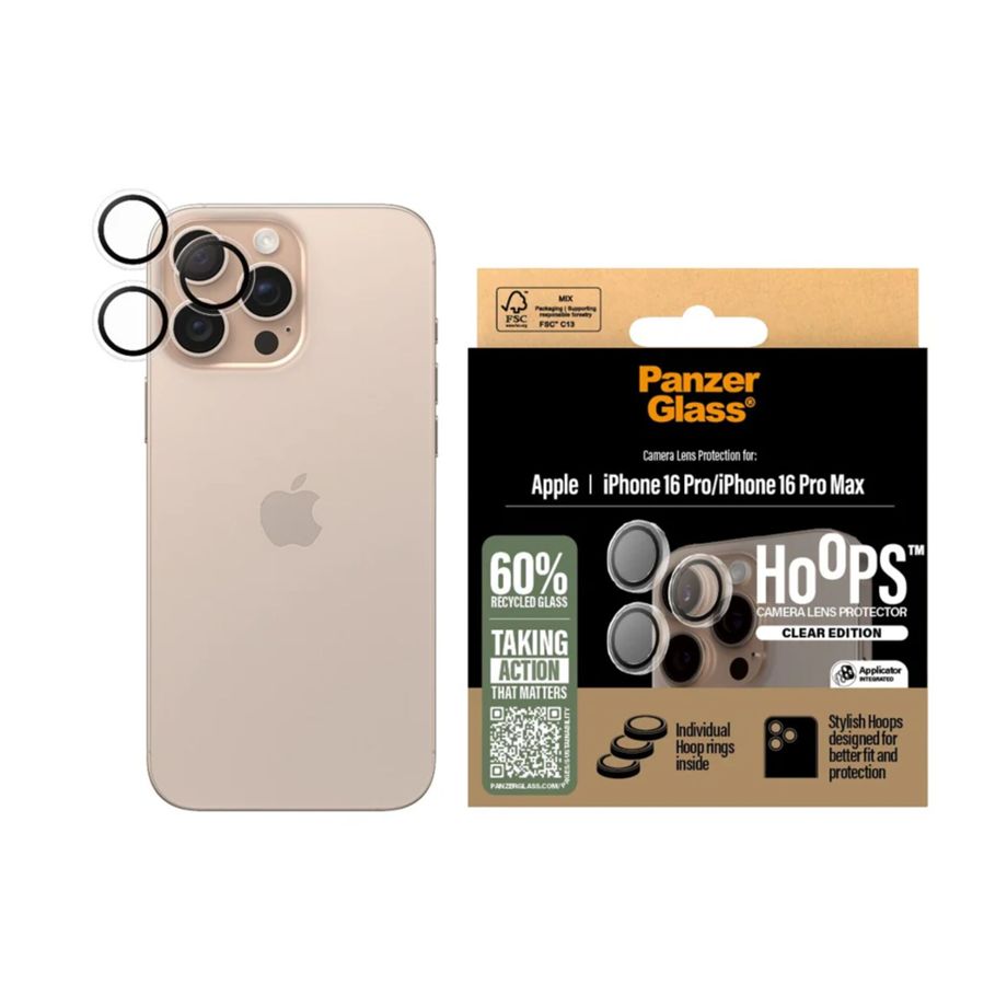 PanzerGlass Hoops Camera Lens Protector for iPhone 16 Pro / 16 Pro Max, Transparent