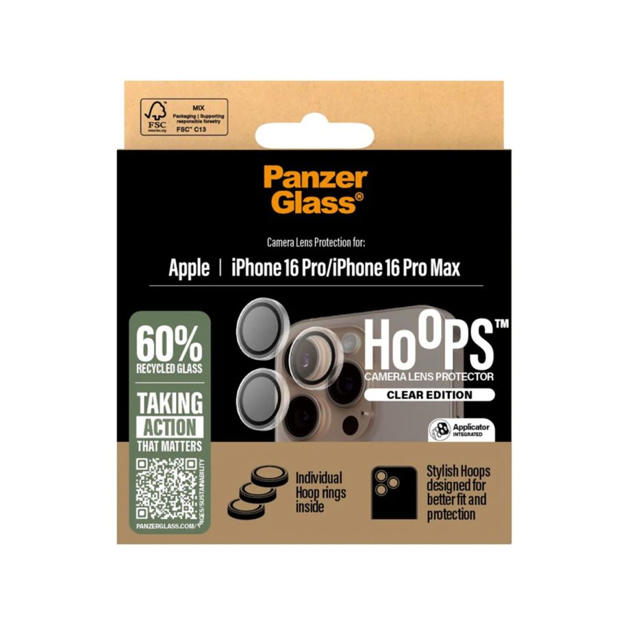 PanzerGlass Hoops Camera Lens Protector for iPhone 16 Pro / 16 Pro Max, Transparent