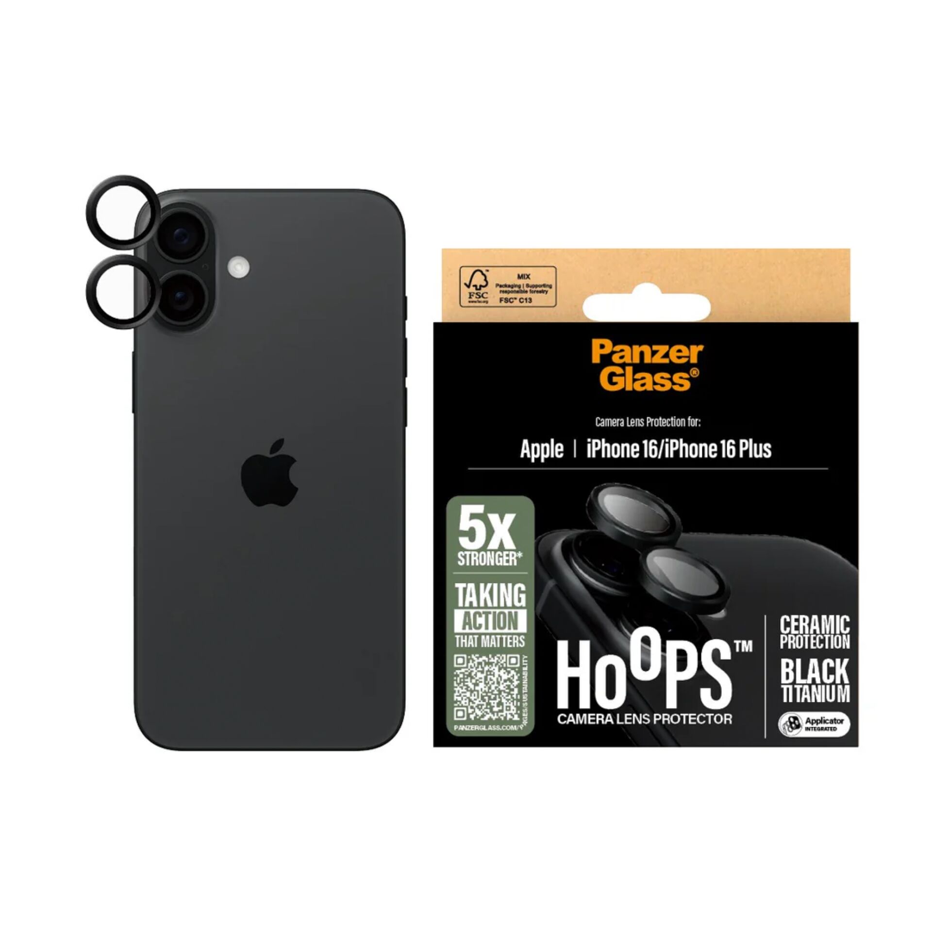 Panzerglass Hoops Ceramic Camera Protector for iPhone 16 / 16 Plus, Black