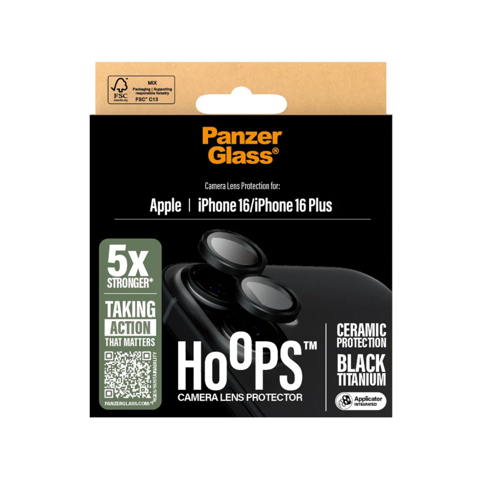 Panzerglass Hoops Ceramic Camera Protector for iPhone 16 / 16 Plus, Black