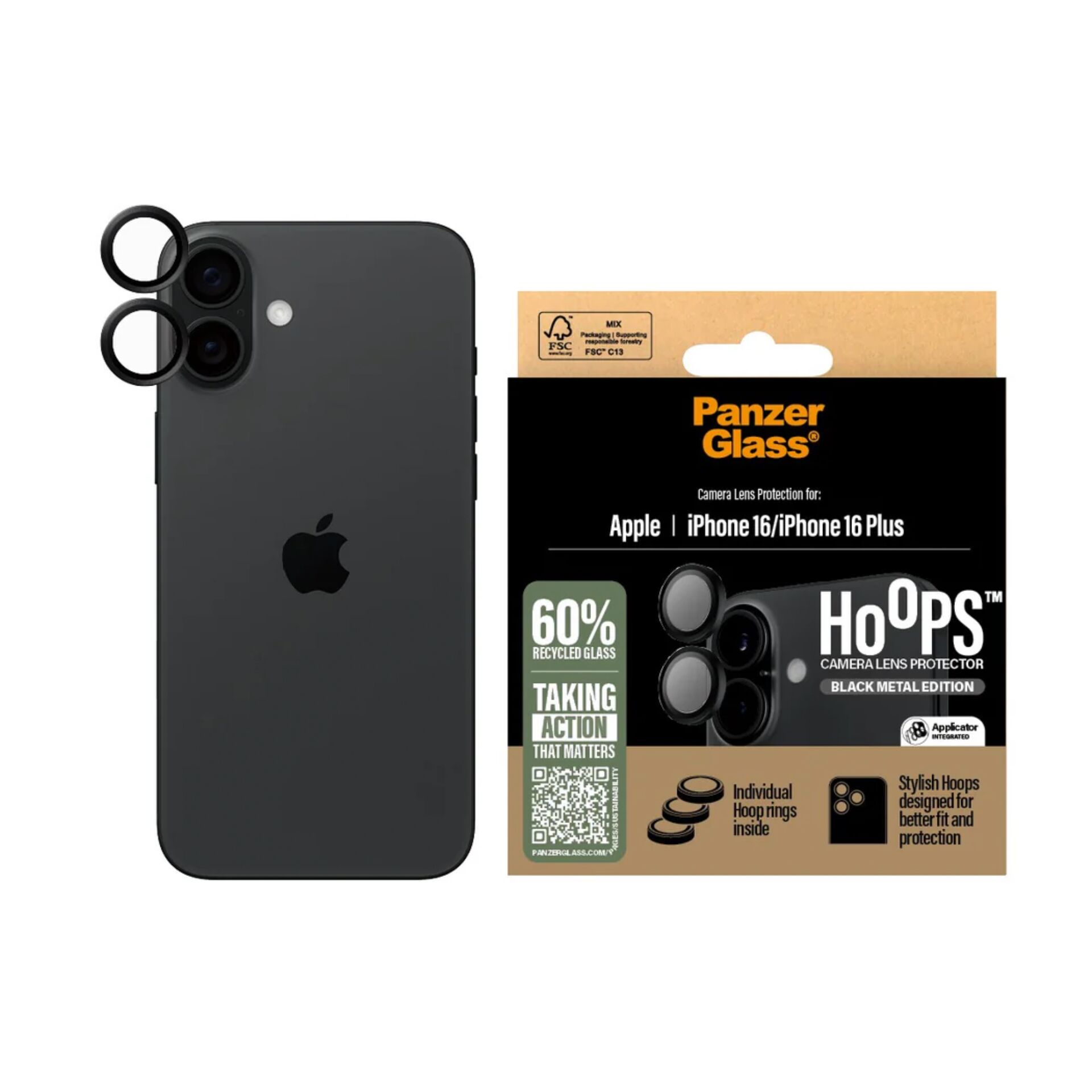 Kameros apsauginis stiklas Panzerglass Hoops Black iPhone 16 / 16 Plus