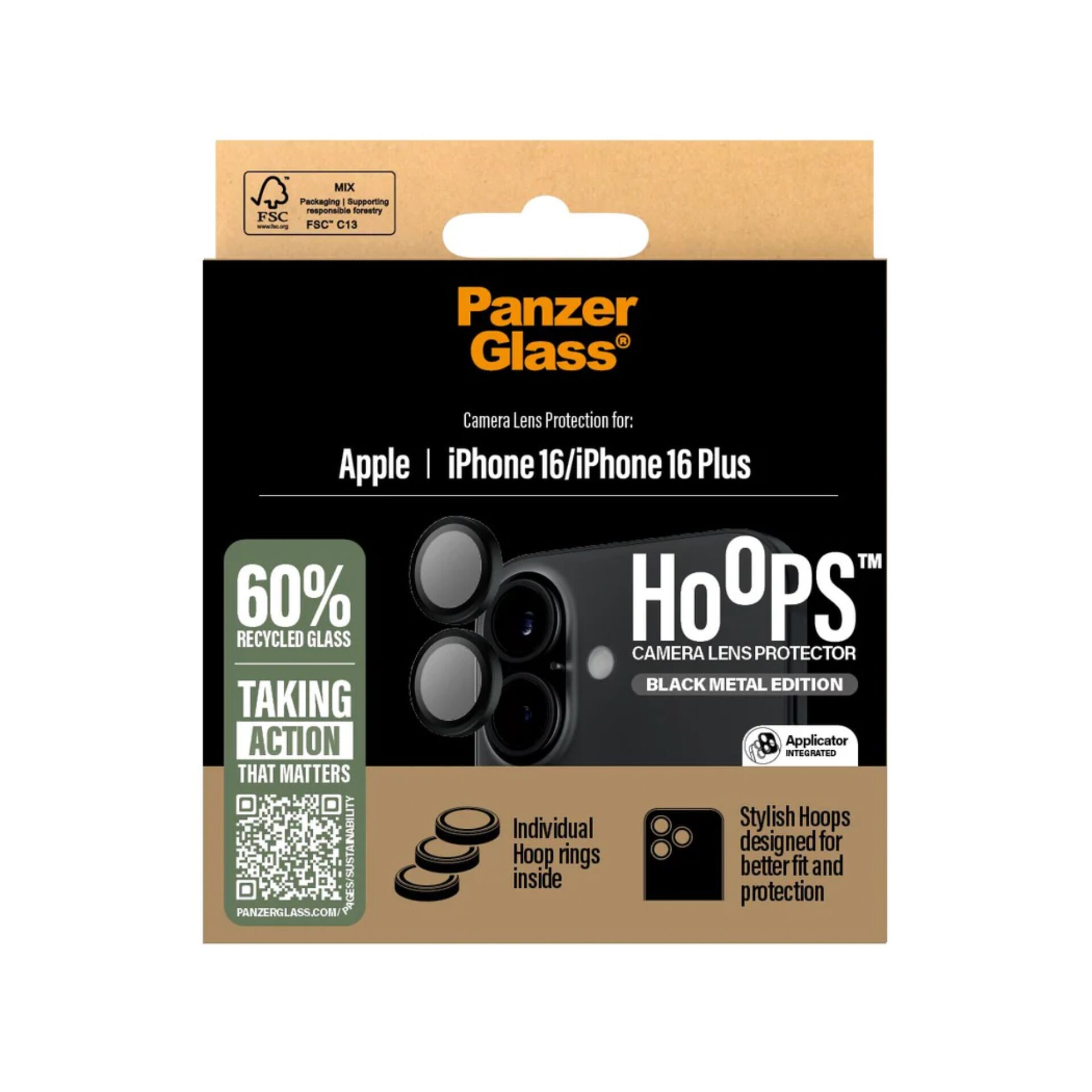 Kameros apsauginis stiklas Panzerglass Hoops Black iPhone 16 / 16 Plus