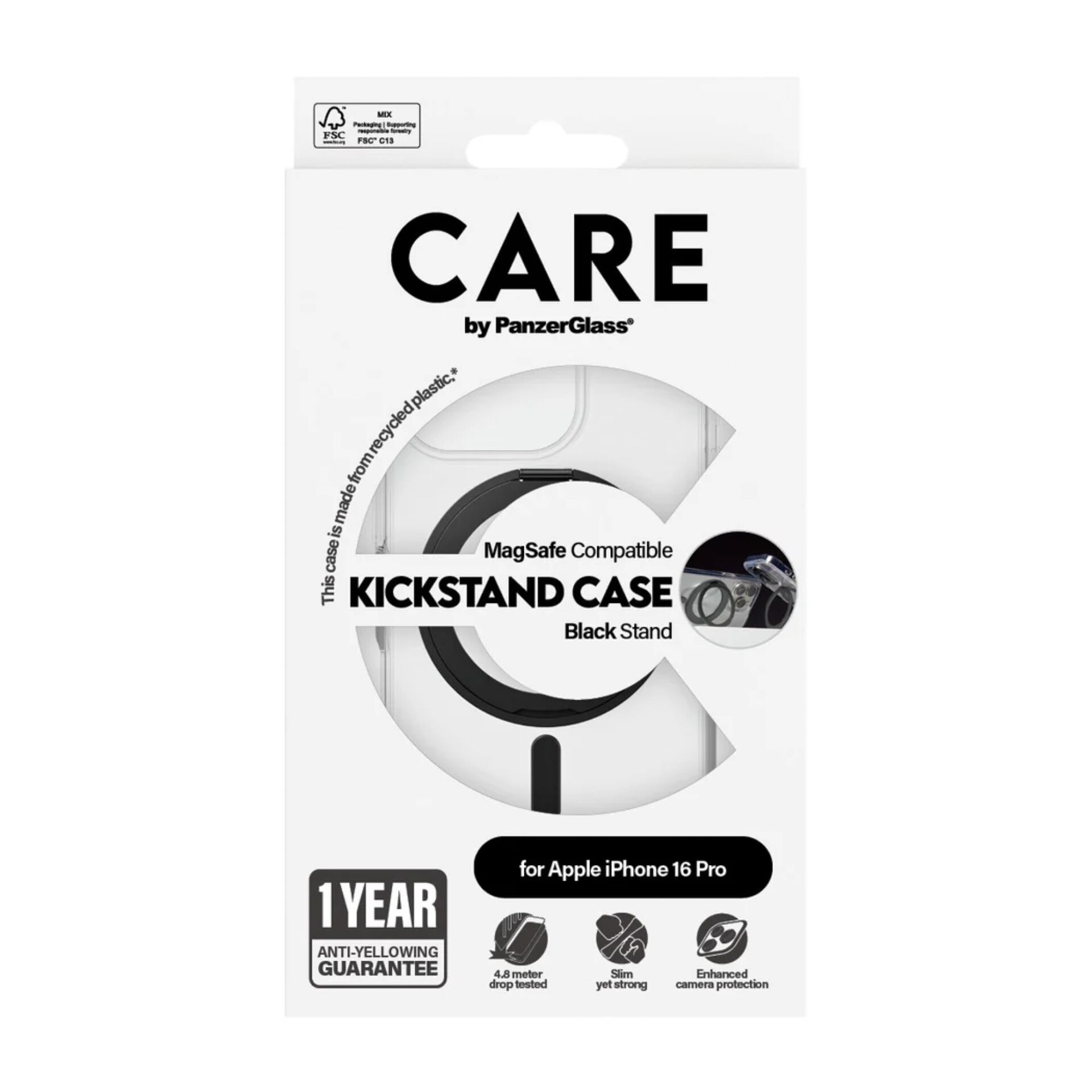 PanzerGlass 1322 Kickstand MagSafe Case for iPhone 16 Pro Transparent / Black
