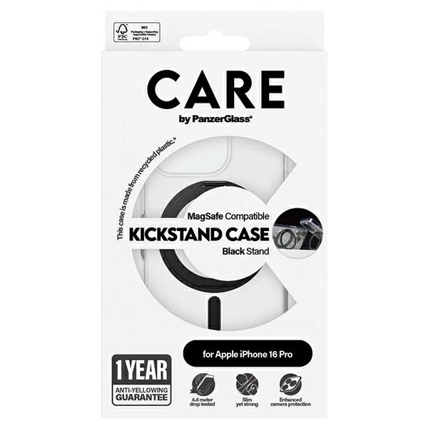 PanzerGlass 1322 MagSafe dėklas su stovu iPhone 16 Pro, skaidrus / juodas