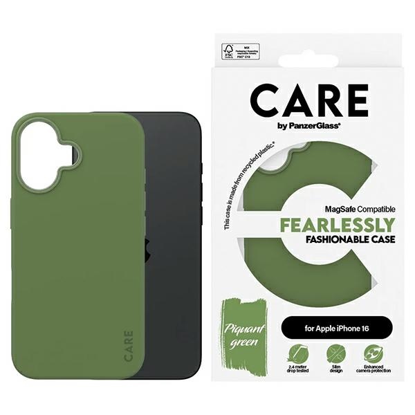 CARE by PanzerGlass iPhone 16 dėklas Fashion Case, žalias (MagSafe)
