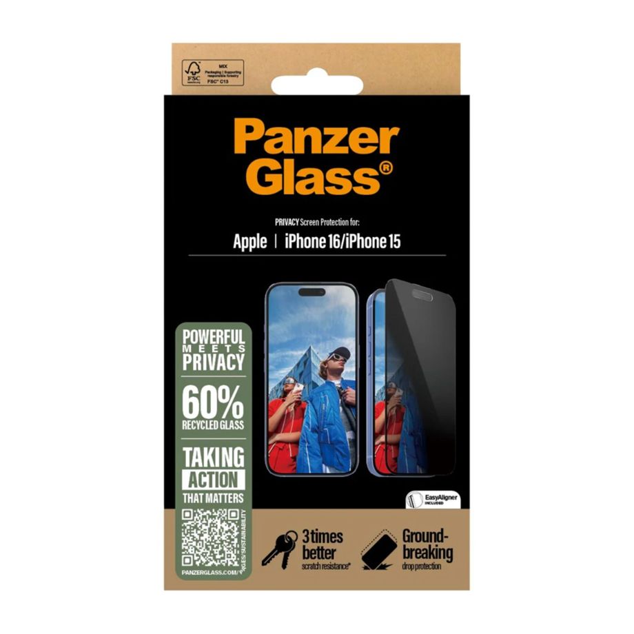 PanzerGlass Privacy apsauginis stiklas, skirtas iPhone 16 (6.1\")