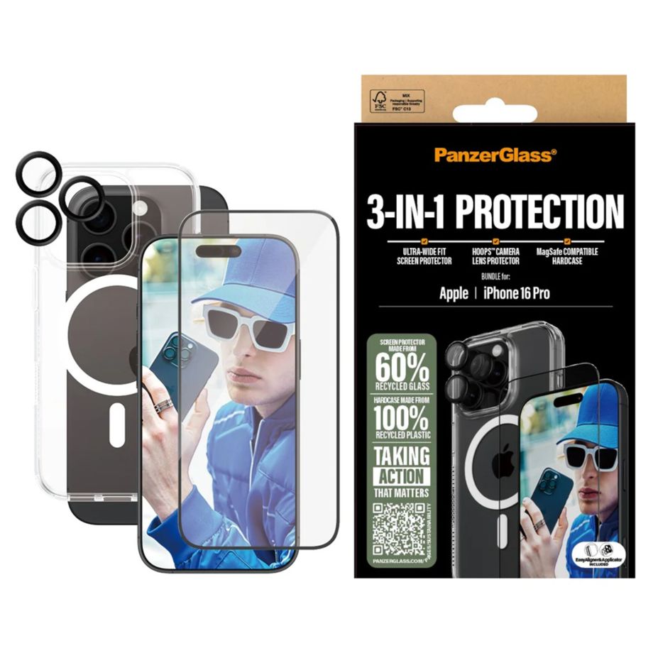 PanzerGlass „trys viename“ apsaugos rinkinys iPhone 16 Pro telefonui