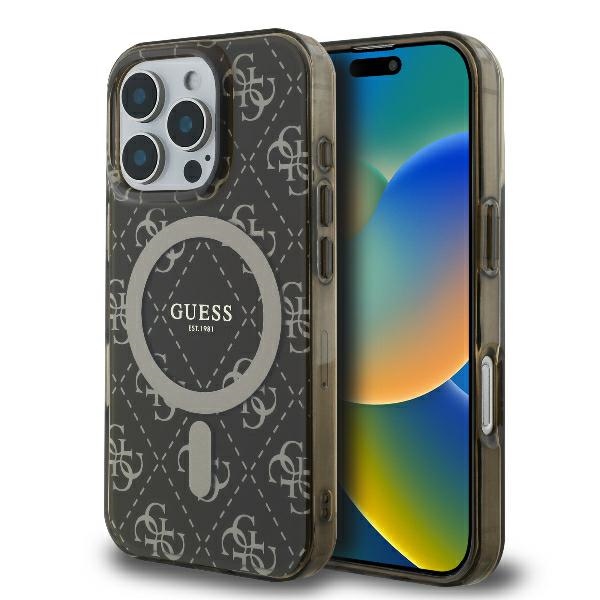 Guess IML 4G Background MagSafe dėklas iPhone 16 Pro Max, rudas