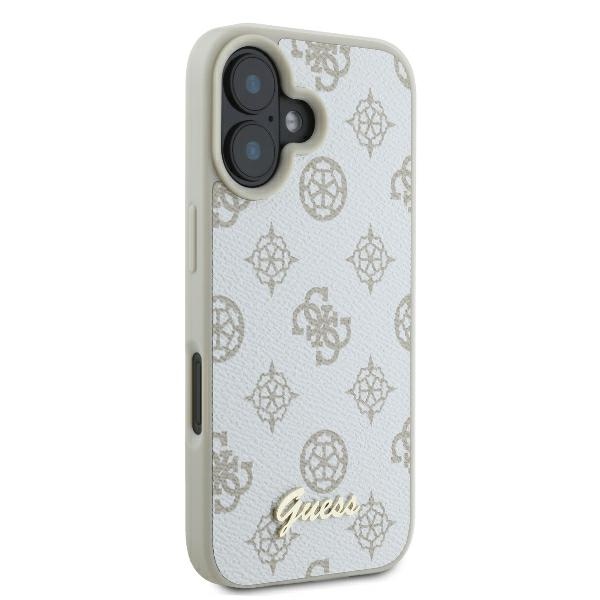 Guess Peony Script Logo MagSafe dėklas skirtas iPhone 16, baltas