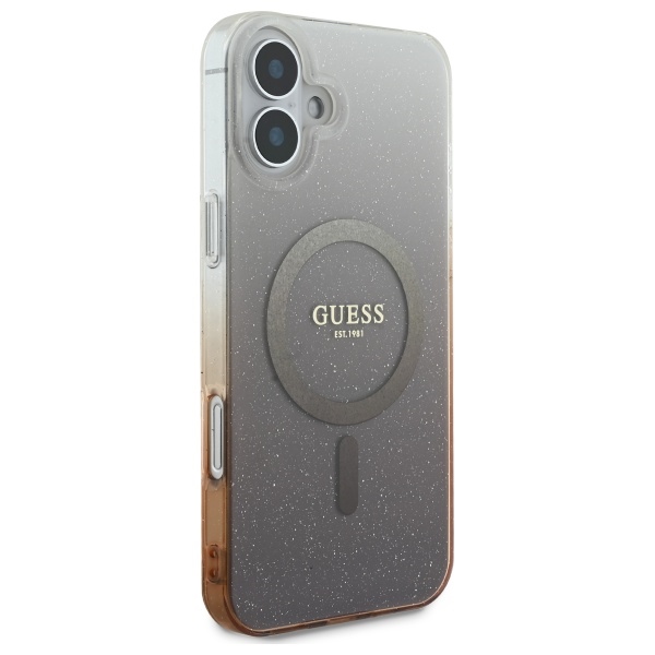 Guess IML Glitter Gradient MagSafe dėklas, skirtas iPhone 16, rudas