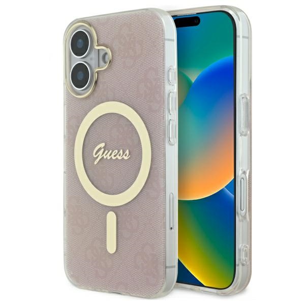 Guess dėklas iPhone 16 telefonui IML 4G MagSafe, rožinis