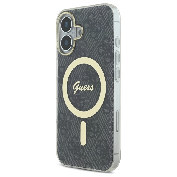 Guess dėklas iPhone 16 telefonui IML 4G MagSafe, juodas