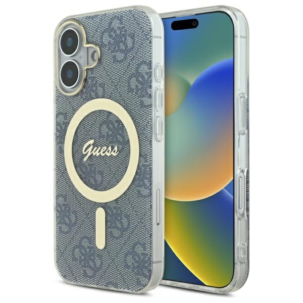 Guess dėklas iPhone 16 telefonui IML 4G MagSafe, mėlynas