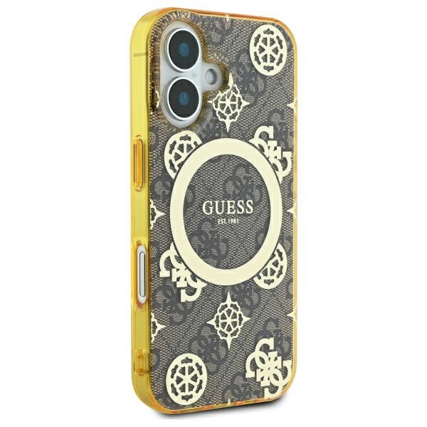 Guess dėklas iPhone 16 telefonui IML Peony On 4G Background MagSafe, rudas