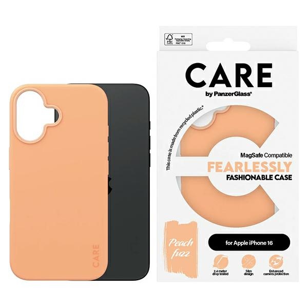 CARE by PanzerGlass iPhone 16 Fashion dėklas su MagSafe, persikų spalvos