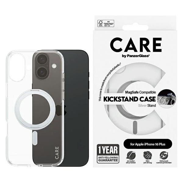 PanzerGlass iPhone 16 Plus Case CARE Feature Kickstand MagSafe, Silver