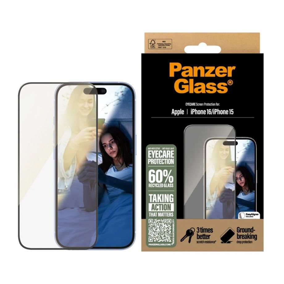 PanzerGlass EyeCare Ultra-Wide Fit apsauginis stiklas, skirtas iPhone 16